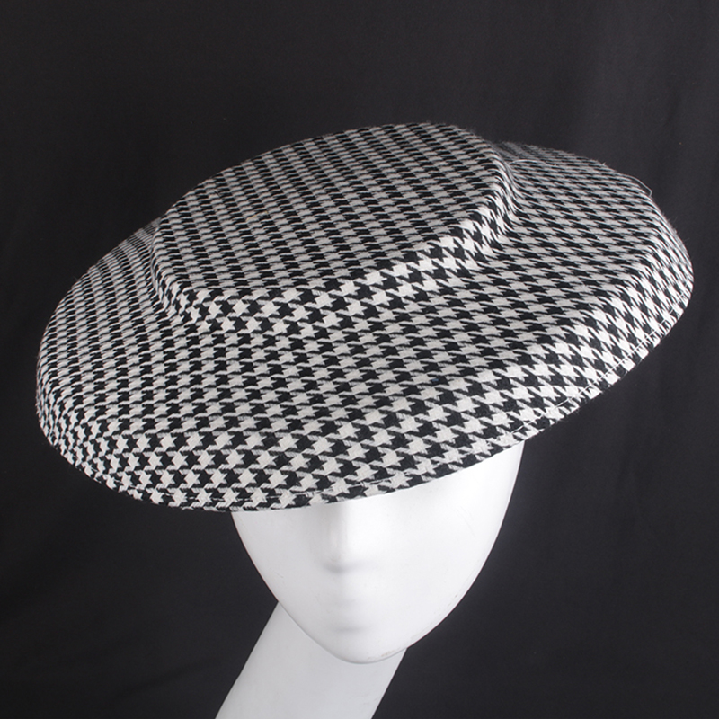 Sun Hat Wide Brim - Đen Houndstooth Fascinator Nón Rộng Vành