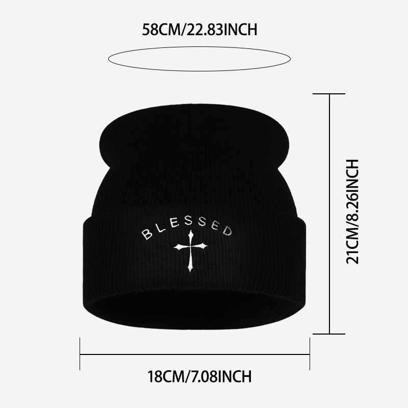 Blessed Cross Embroidered Bean - đánh giá và giá Beanie Cuffed Knit