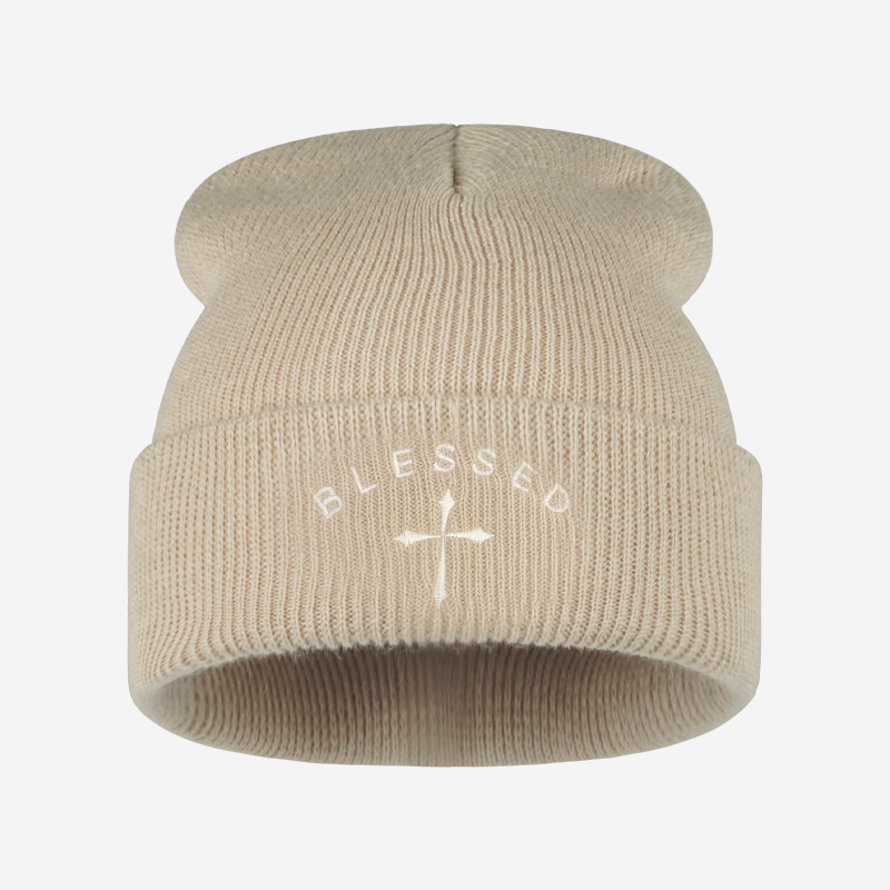 Blessed Cross Embroidered Bean - đánh giá và giá Beanie Cuffed Knit
