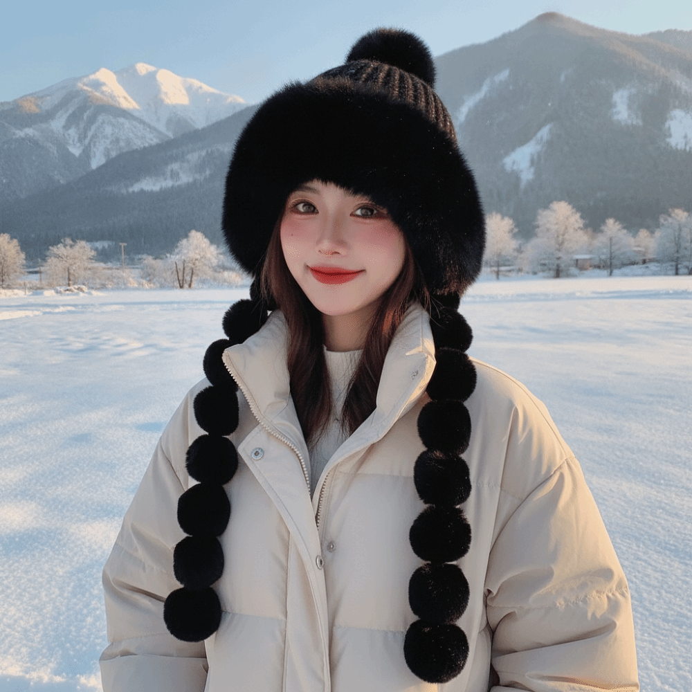 Fleece Lined Pompom Braids Hat - đánh giá và giá Trapper Hat Ear Flap